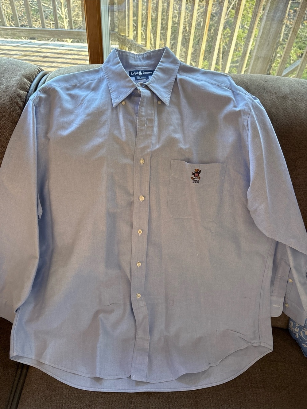 Polo Ralph Lauren Polo Bear Size L Big Shirt Button Up  Blue Vintage  NWOT!!